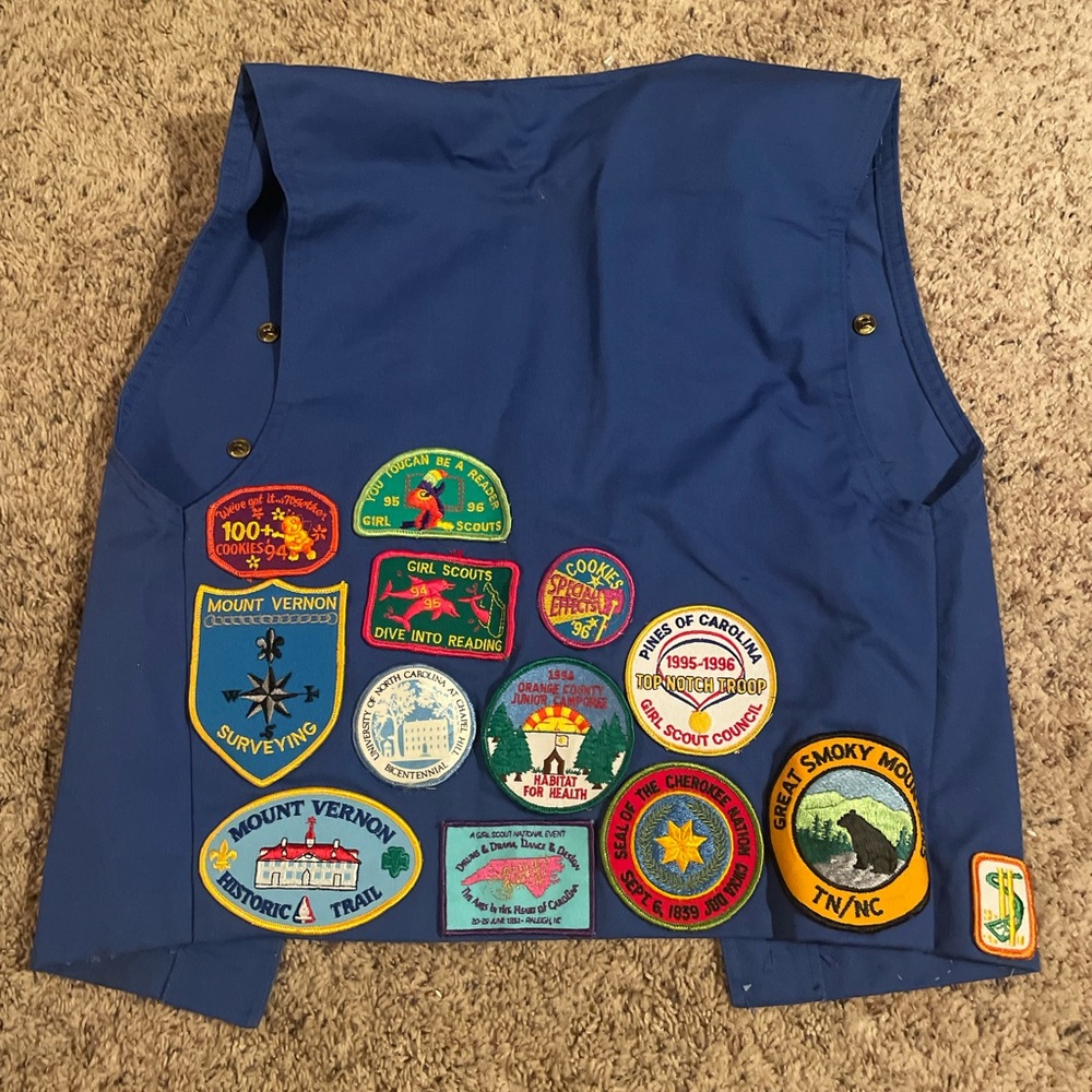 Vintage Blue Cadette Girl Scout Vest, Size L - Picture 3 of 3